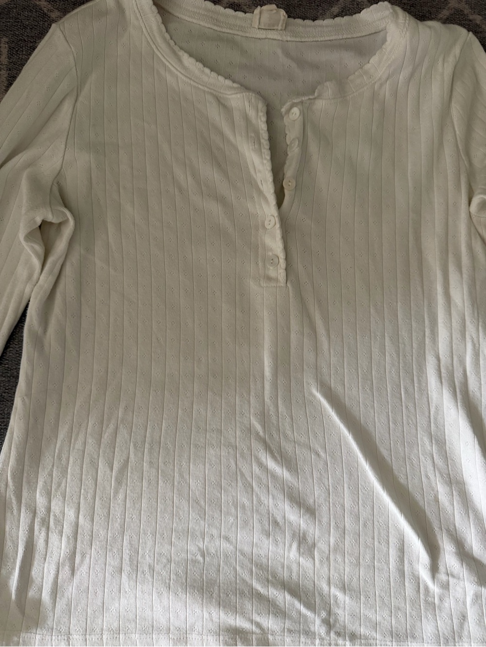 Marea Liz Joy White Pointelle Long Sleeve Henley- Size Large - Picture 5 of 7